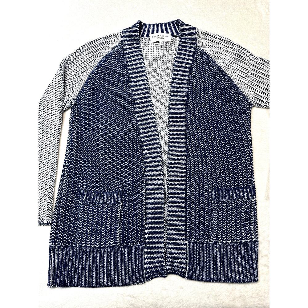 Derek Lam 10C Athleta Open Front Chunky Cardigan Sweater Blue Colorblock Sz S